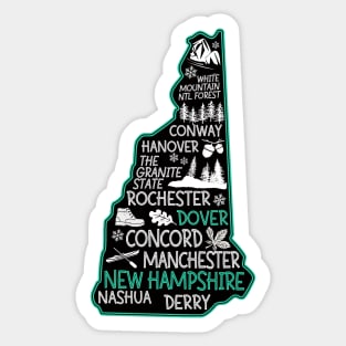 New Hampshire Dover cute map Conway Hanover Rochester Nashua The Granite State Sticker